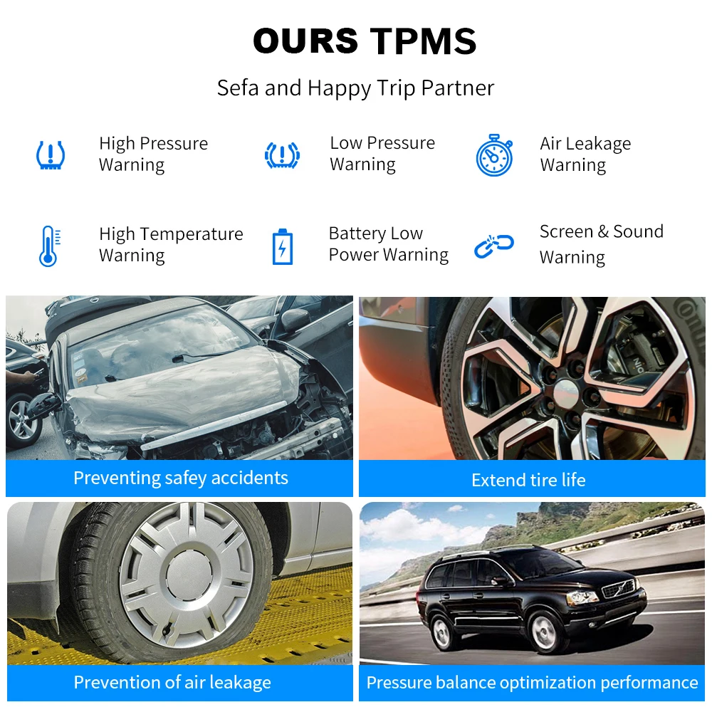 Electronic Car Tyre Pressure Monitoring System Solar Power Digital TPMS Display Auto Tyre Pressure Security Alarm Device