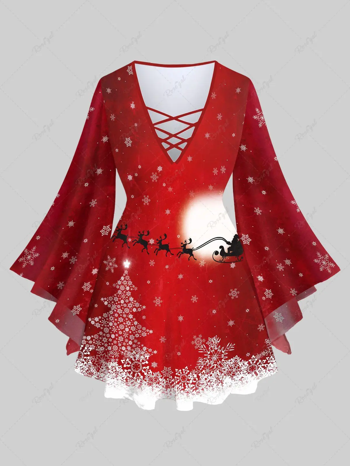 XS-6X Women\'s Matching Set Lattice T-shirt And Flare Pants Christmas Tree Santa Claus Elk Snowflake Moon Glitter 3D Print Suit