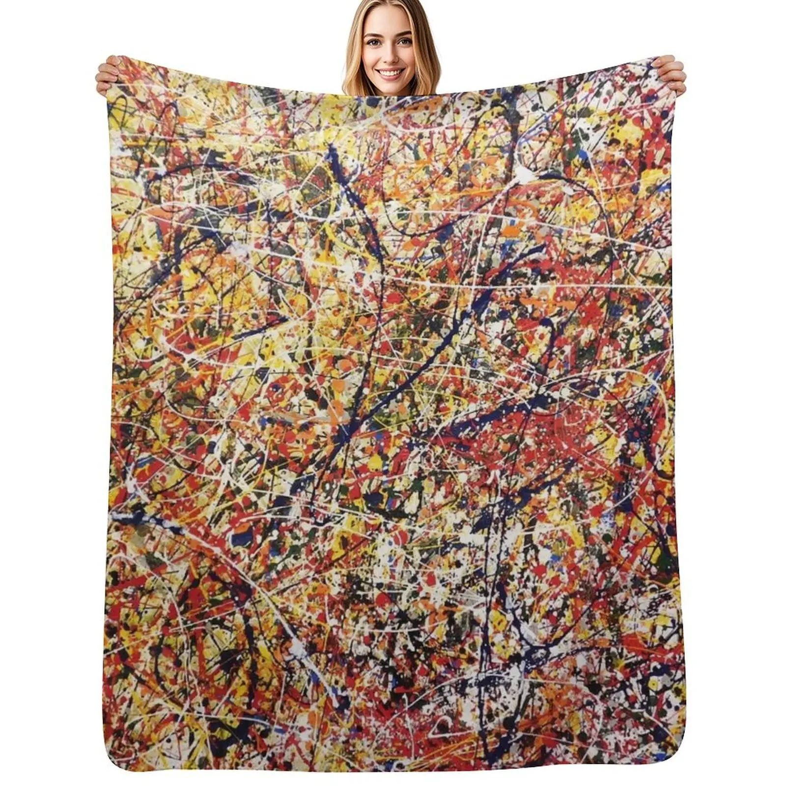 Abstract Jackson Pollock Painting Original Art Throw Blanket Soft Warm Blanket Gift for Grandparents