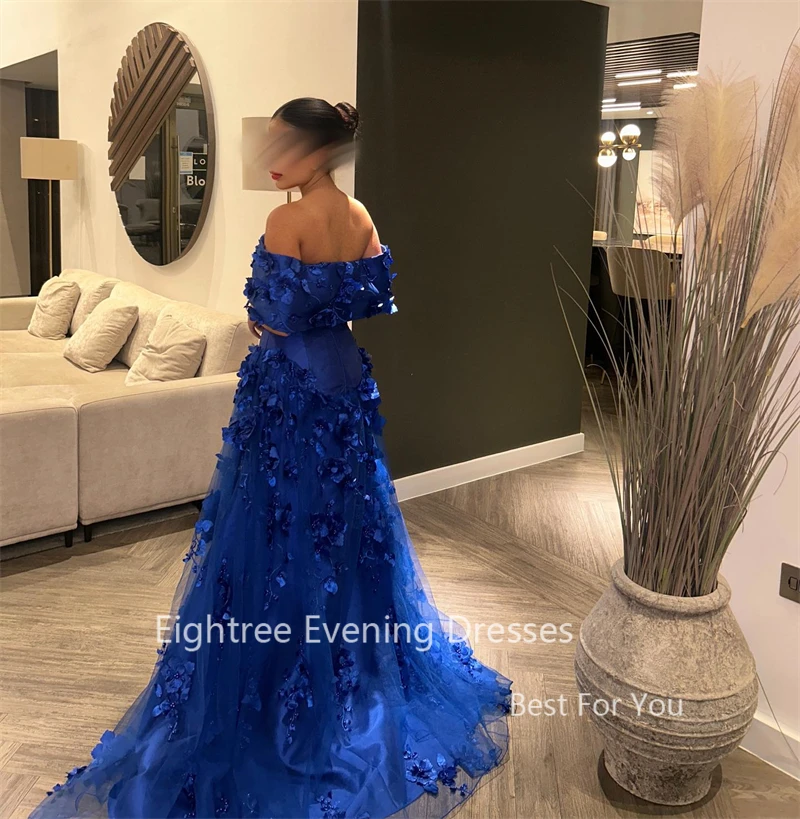 Eightree Royal Blue Formal Occasion Dresses Luxury Dubai Women Off the Shoulder Satin Elegant Long Saudi Arabia Evening Dress