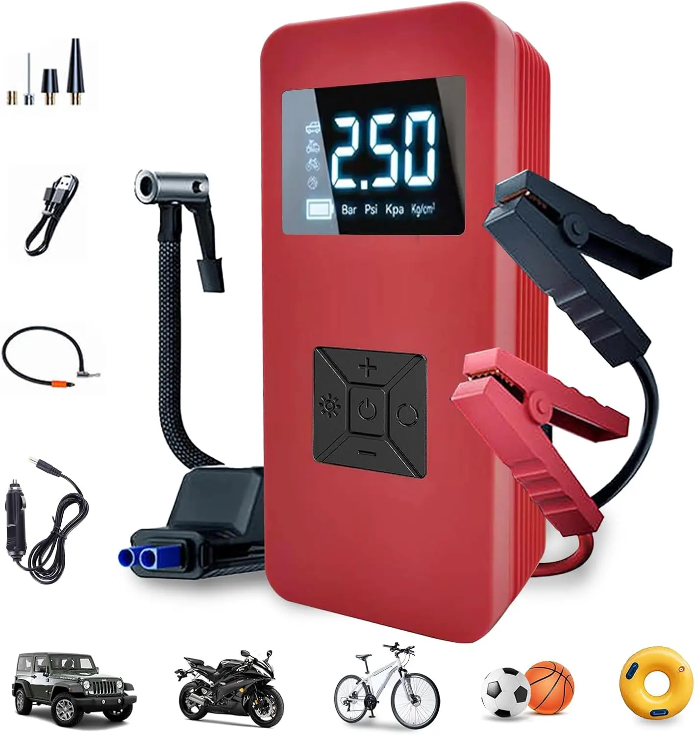 

Portable Car Emergency Starter with Air Compressor, 150psi Digital Tire Inflator Pump, 14.8v Dedicated Emergency Start Box