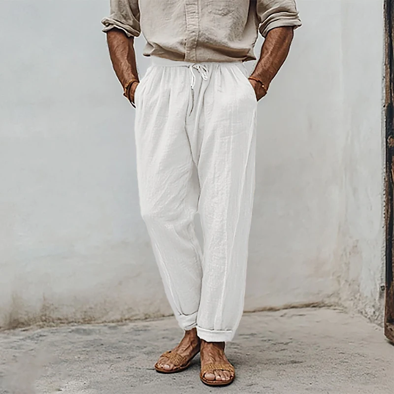 

Повседневные мужские свободные дышащие брюки, весна-лето, винтажные прямые брюки на шнуровке для мужчин, брюки для отдыха