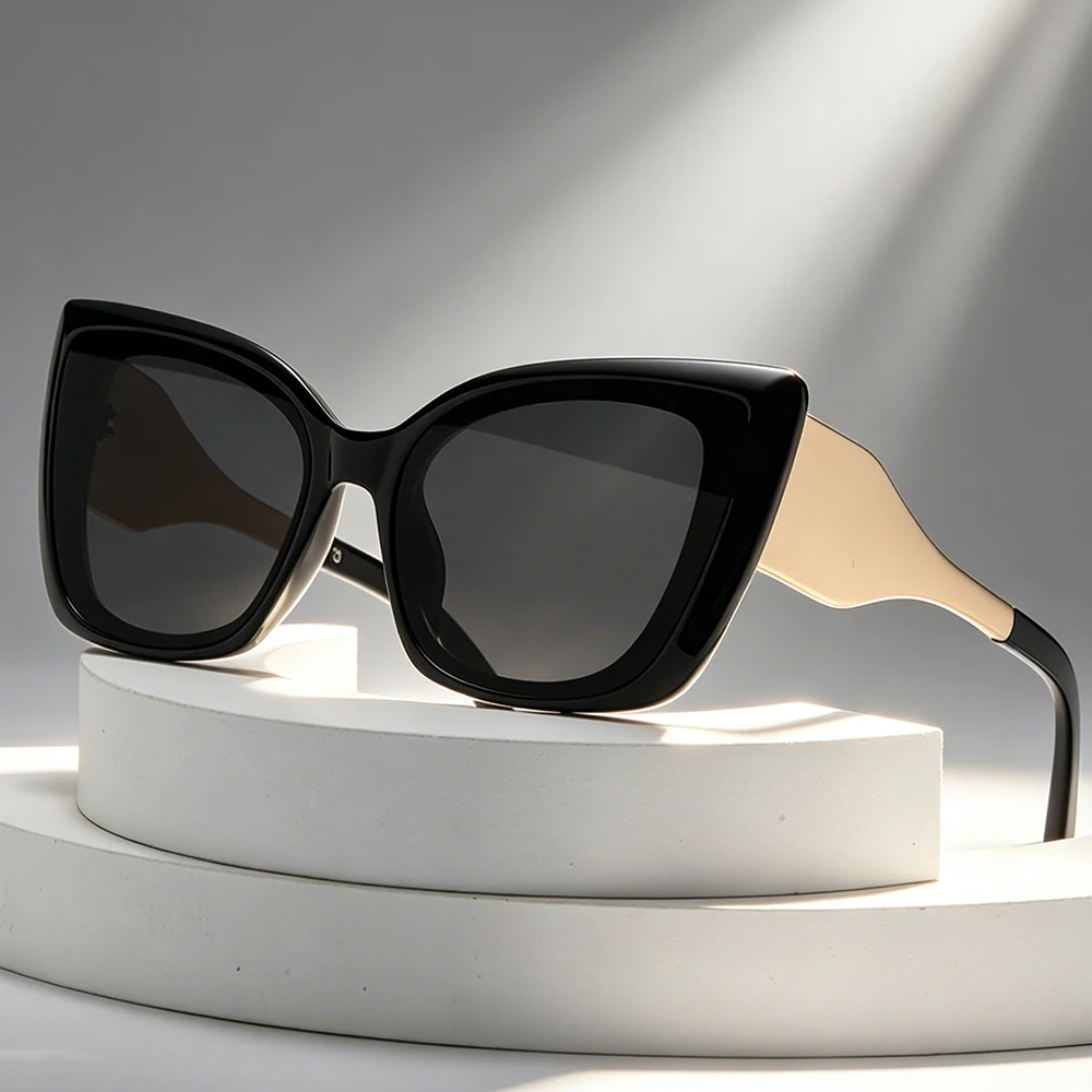 Beliebte Luxus-Designer-Mode Retro-Sonnenbrille mit extra großem Rahmen im Cat-Eye-Stil für Damen, UV400, hohe Qualität