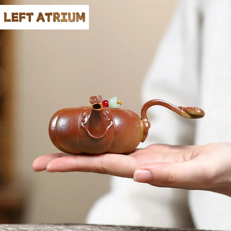 90ml Chinese Yixing Purple Clay Teapots Creative Handmade Pumpkin Shape Tea Pot Small Capacity Kettle Raw Ore Zisha Tea Set