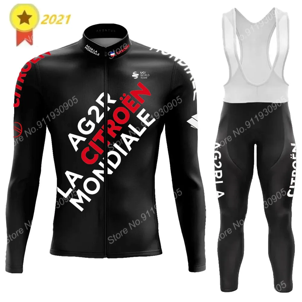 2023 AG2R Team Black Cycling Jersey Set Mens Summer Long Sleeve Clothing Road Bike Suit Pants Bib MTB Maillot Culotte