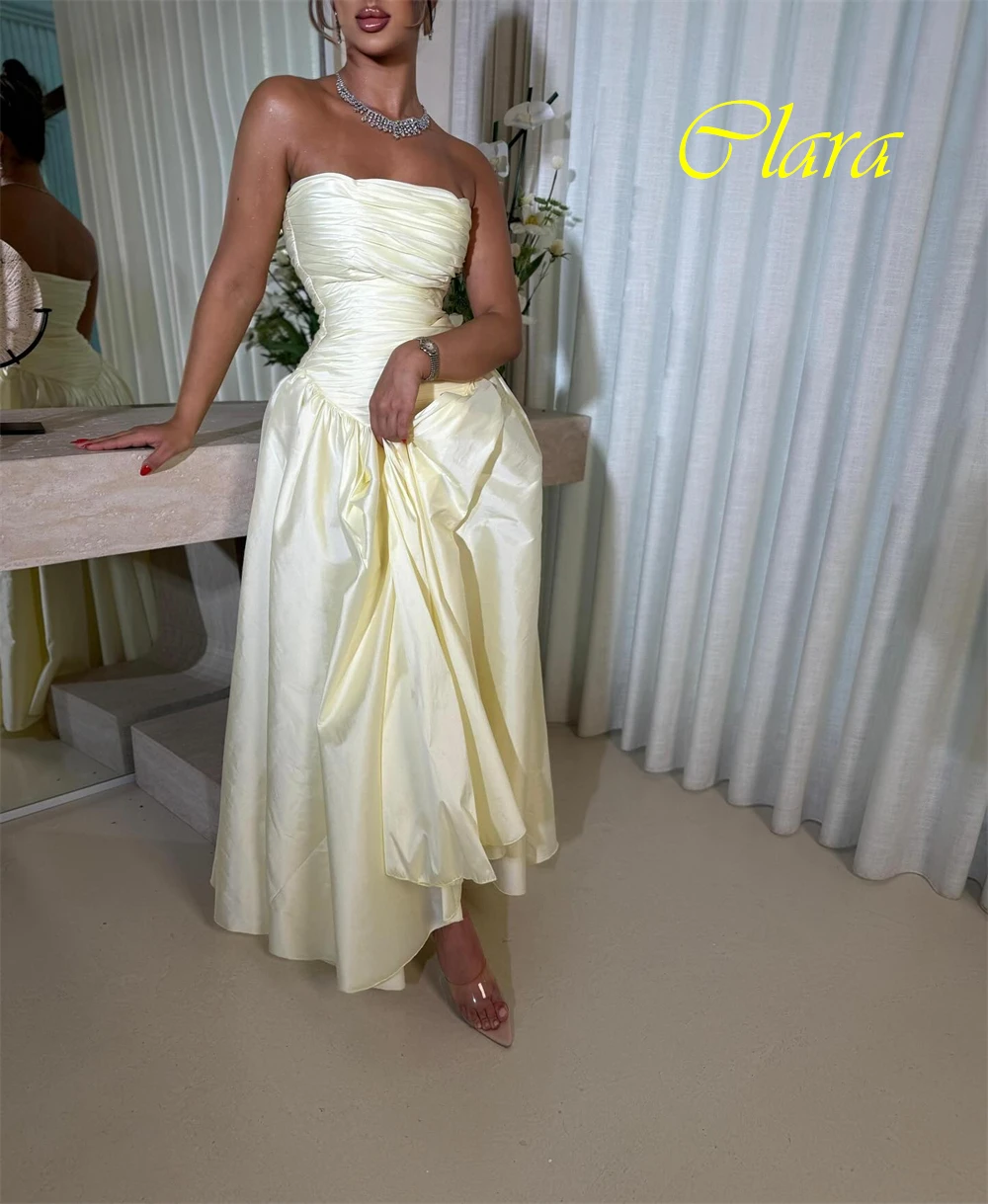 فستان سهرة رشيق مخصص بدون حمالات وفساتين مناسبة خاصة رائعة من الساتان وفساتين حفلات رقيقة بدون أكمام