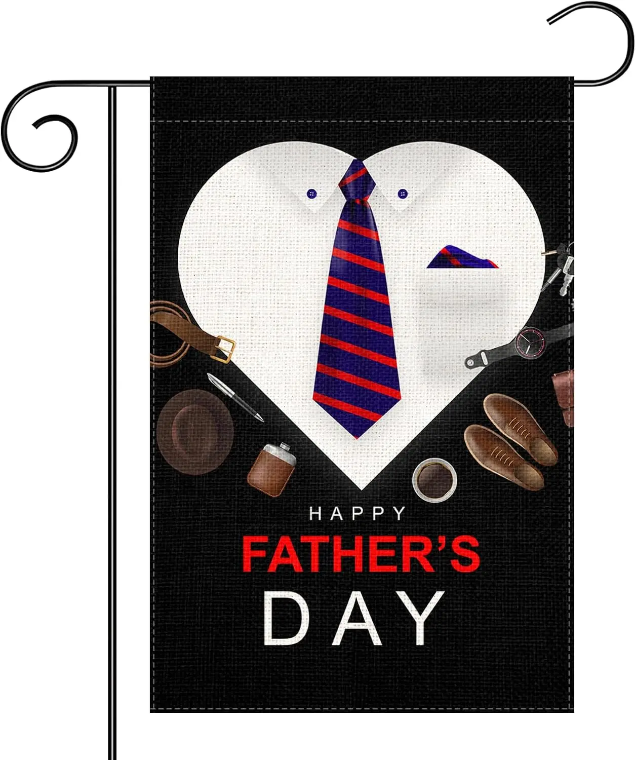 Happy Father’s Day Garden Flag 12x18 Inch Hat Tie Watch Double Sided Burlap Garden Flags for Yard Decoration Daddy Papa Gran ZZM