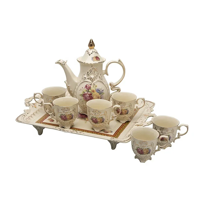 style European water drinkware ceramic coffee tea set teapot cup sets bone china