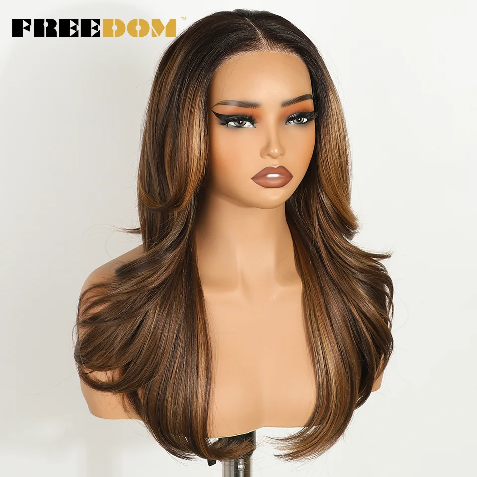 الحرية الاصطناعية الدانتيل الجبهة الباروكات للنساء السود الطبيعية متموجة أومبير براون 6x4 قبل قطعها قبل قطع ارتداء والذهاب غلويليس شعر مستعار دانتيل #4