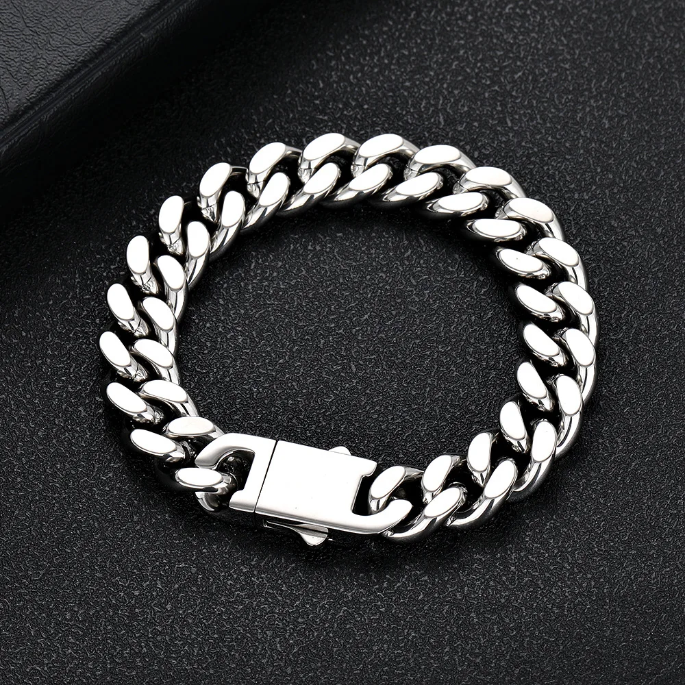 Width 9MM 316L Stainless Steel Encrypted Cuban Chain Bracelet For Men Fashion Hip Hop Party Accessories Boyfriend Gift 19/21CM