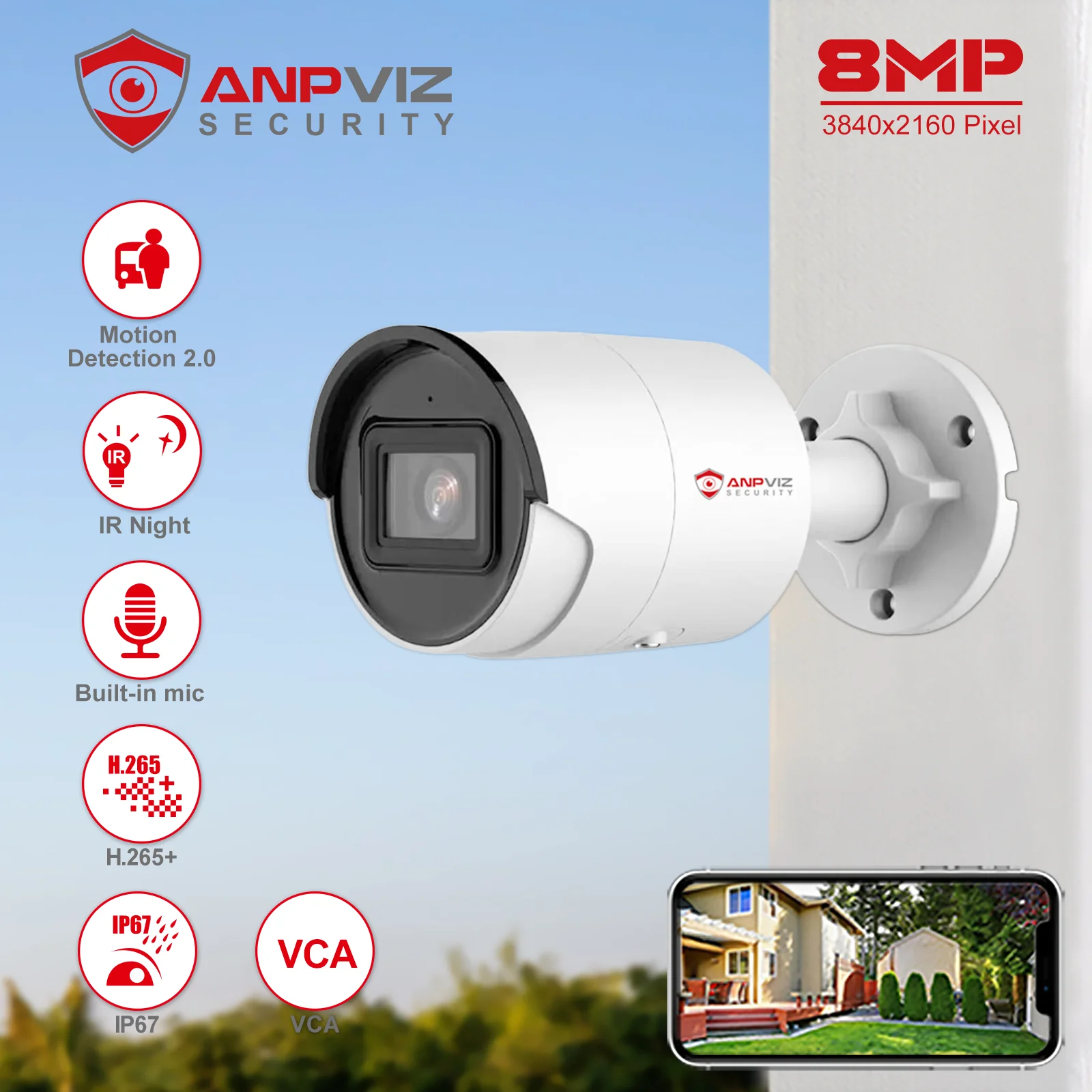 Anpviz OEM DS-2CD2087G2-LU 8MP POE IP Camera Bullet Outdoor Security Camera CCTV IR 30M F1.6 VCA MD 2.0 130db WDR H.265+ IP67