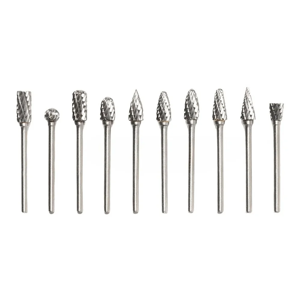 10pcs Carbide Rotary Burr Set Hard Metal Die Grinder Bits For Wood Carving Metal Polishing Grinding Tool Kit