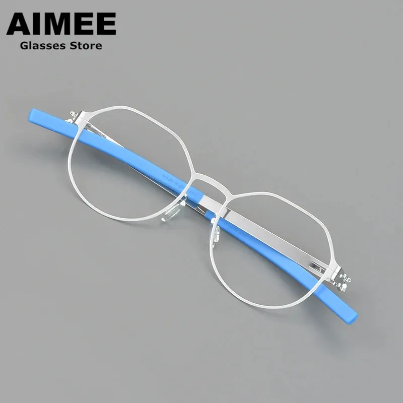 Creative Personality Glasses Frame Men Polygon Round Screwless Prescription Eyeglasses Germany Brand Women Myopia Eyewear Gafas