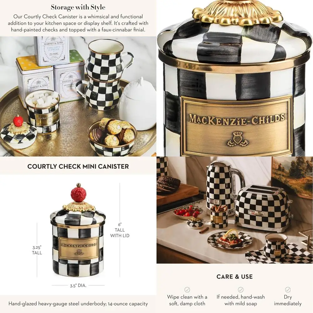 

Miniature Black-and-White Enamel Kitchen Canister with Lid for Storage