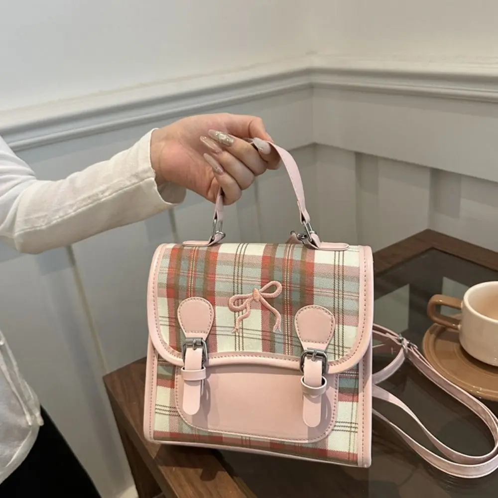 

Cute PU College Style Backpack Plaid Handbag Grid Bow Backpack Shoulder Bag Women Crossbody Bag Girls