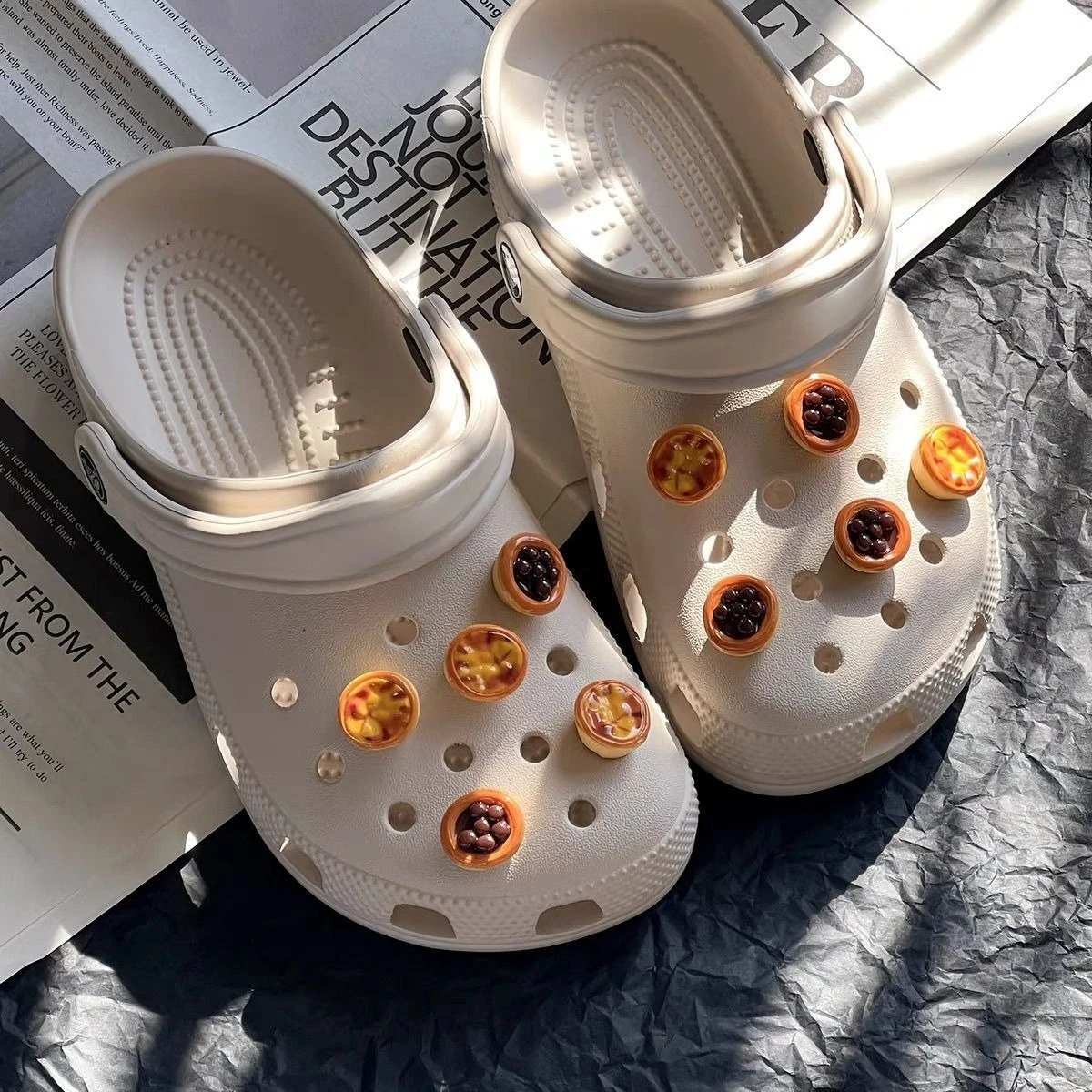 

Mini Egg Tart Series Funny Shoe Accessories Lovely Footwear Decoration DIY Ins Hot Adornment for Clogs Sandals Christmas Gift