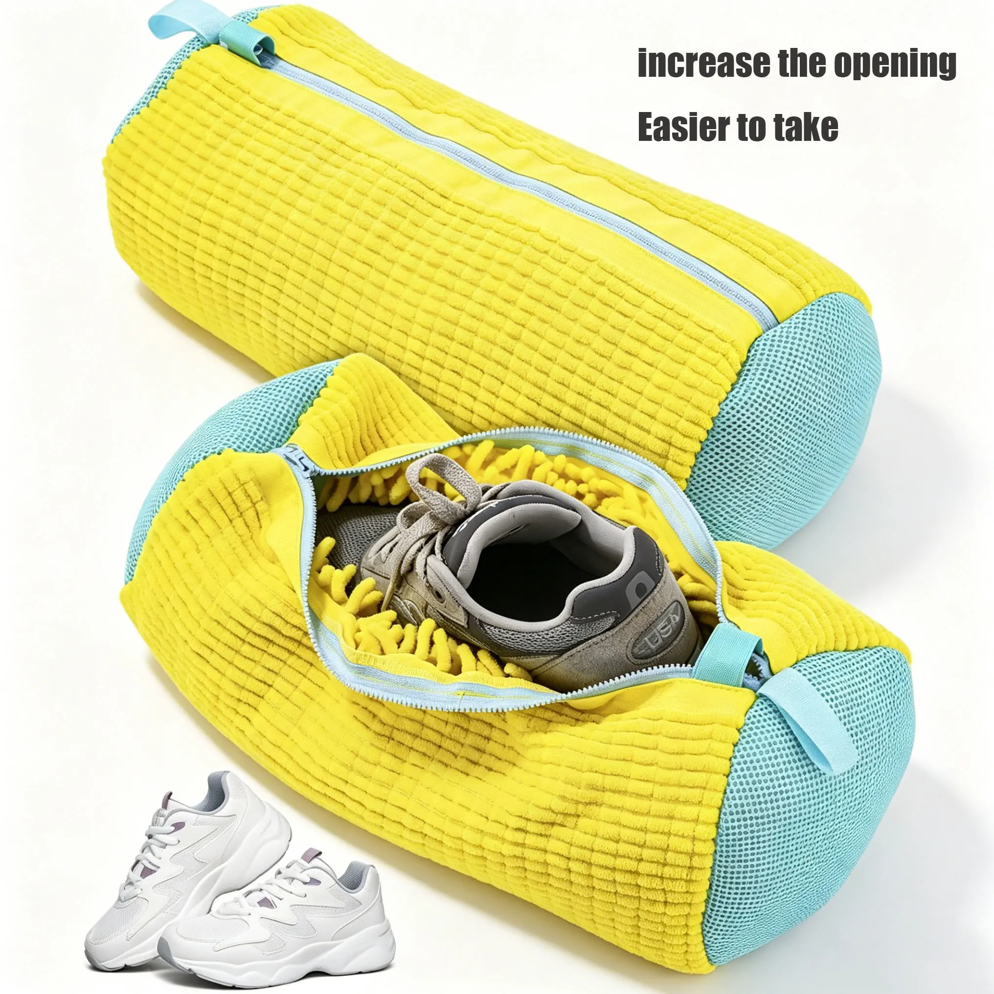 Durable Shoe Washing Machine Bag for All Shoe Types-Yellow with Blue Zipper,Ideal for Sneakers and Casual Shoes,Laundry Wash Bag