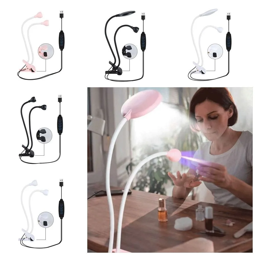 Dubbele kop LED-tafellamp Nachtlampje USB-cliplamp Zwanenhals Nagellamp Slaapzaallamp Flexibele UV-uithardbare violette lamp Bureau