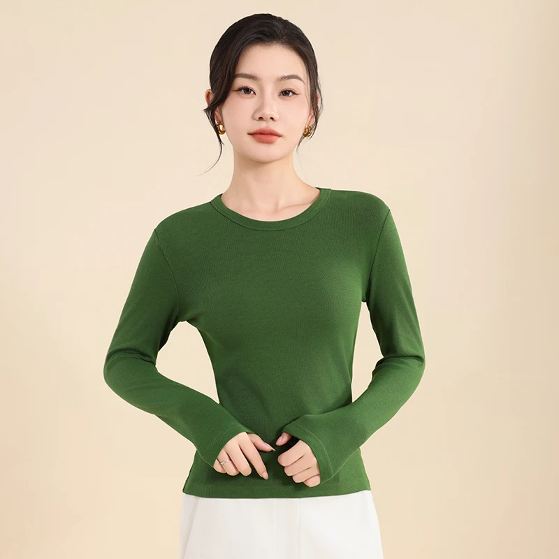 Women's self-heating bottoming shirt, slimming, slimming, warm, round neck, 2024 autumn and winter new style