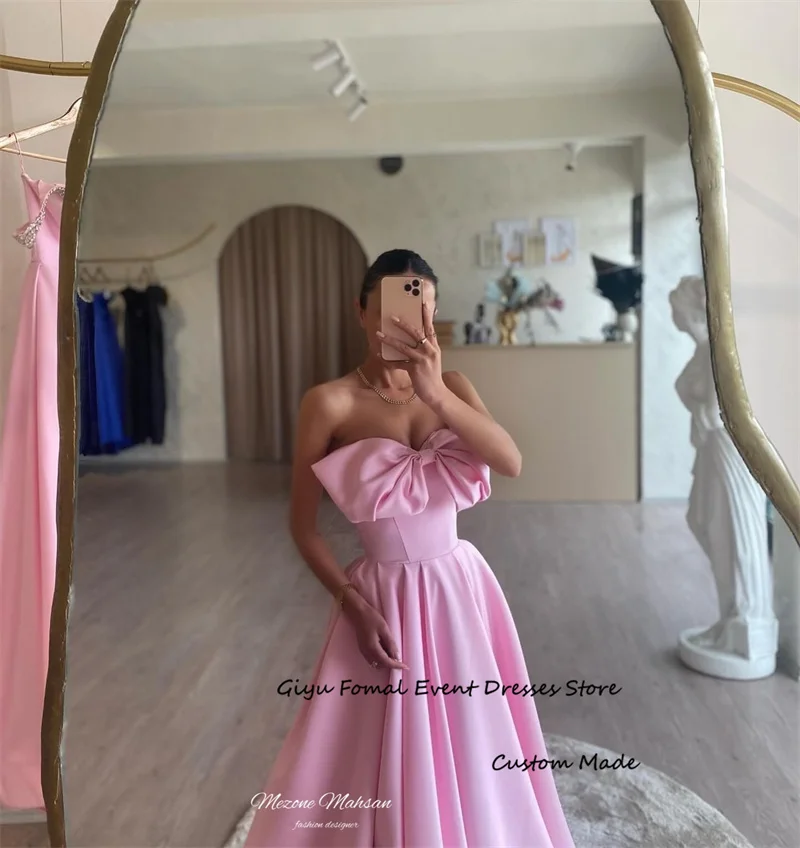 Giyu-vestidos de noche rosas con lazo en forma de corazón, vestidos de graduación hasta el suelo, vestido de fiesta Formal, vestido para ocasión de invitados de boda 2025