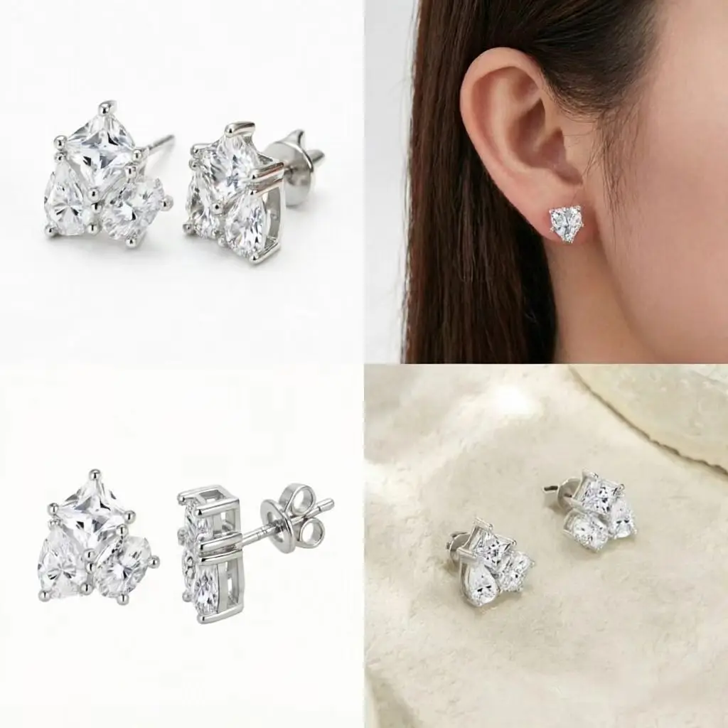 S925 Sterling Silver Geometric Moissanite Earrings for Women, Niche Light Luxury Fine Jewelry