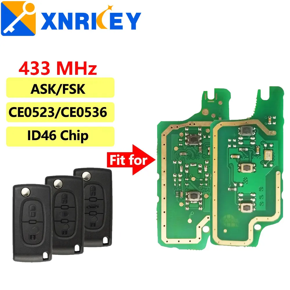 

XNRKEY 2/3B Car Key Electronic Circuit Board CE0536 CE0523 ID46 433Mhz ASK/FSK for Peugeot 407 307 308 607 Citroen C2 C3 C4 C5