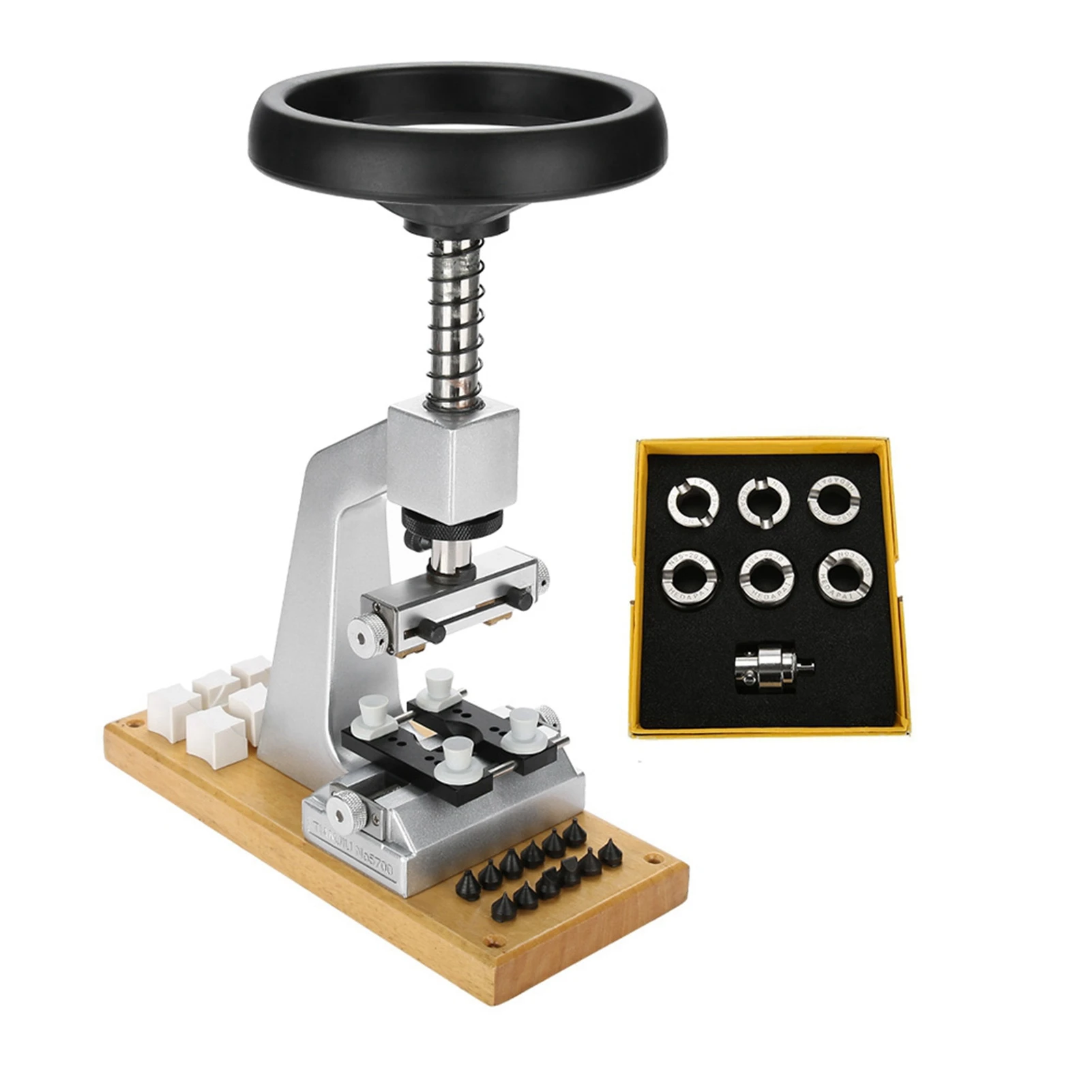 

Watch Case Opener with 6 Dies Wristwatch Repair Tool Bench Watch Case Remover for Opening and Closing Waterproof Watch Cases