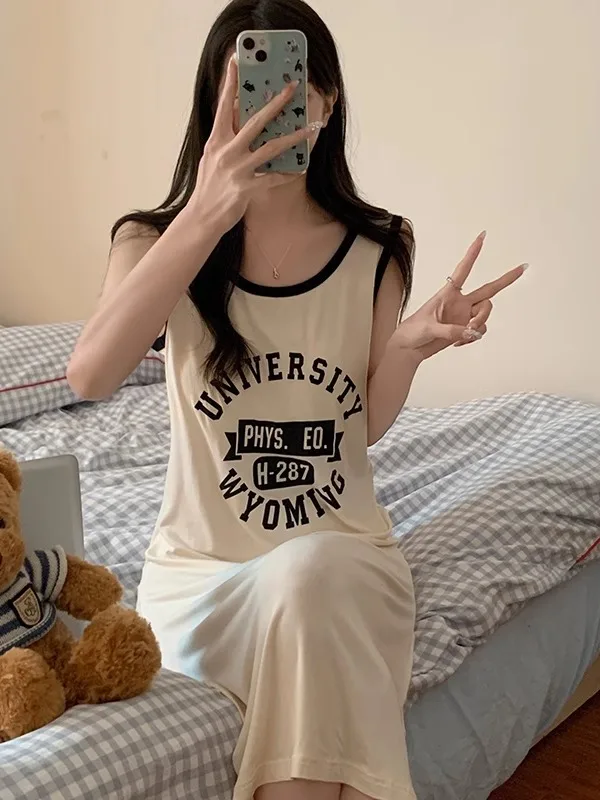 

Summer Modal Sexy Vest Dr Women's Sle with Chest Pad Hong Kong Sle Yellow Home Clothes Spwear Sweet Sle Print