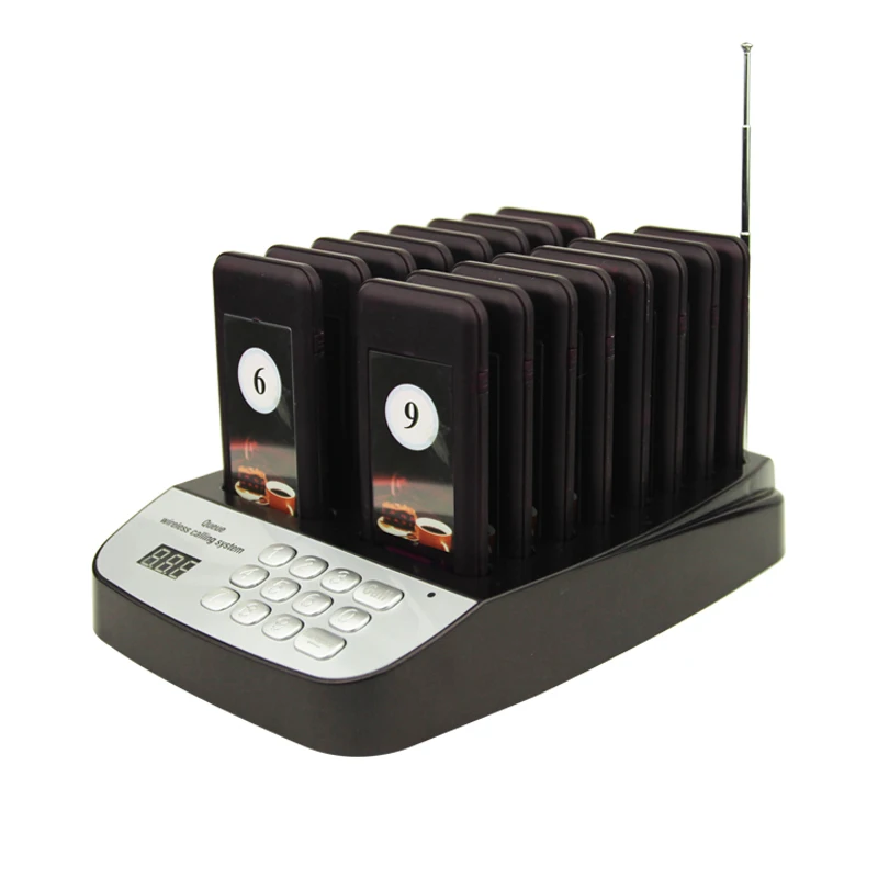 Fast Shipping Wireless Calling System Restaurant Cafe 16 Church Pagers 1 Keyboard Transmitter Paging Coaster Guest Buzzer
