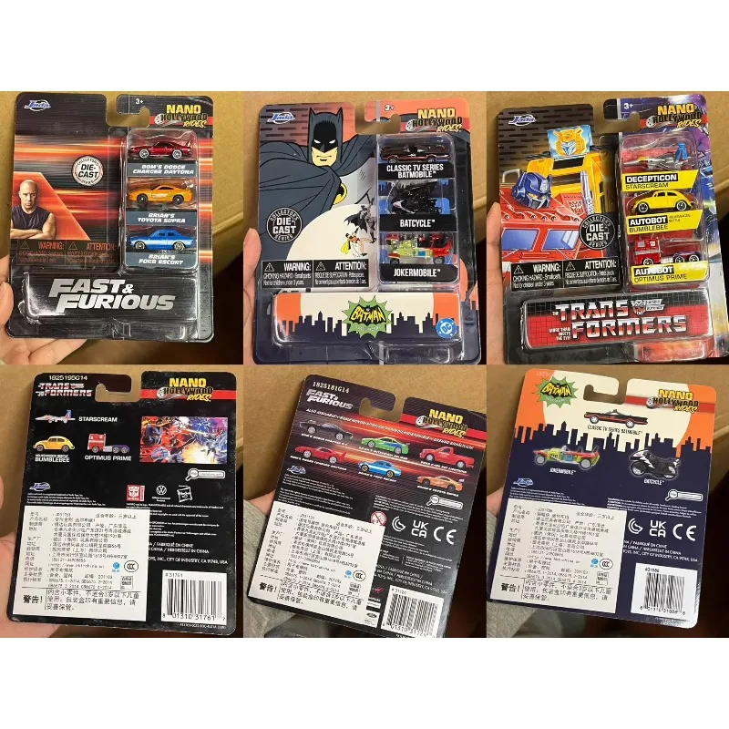 Jada NANO HOLLYWOOD RIDE FIGURE Batmobile Batcycle Jokermobile Starscream Bumblebee Optimus Prime Brian Toyota Supra Toy