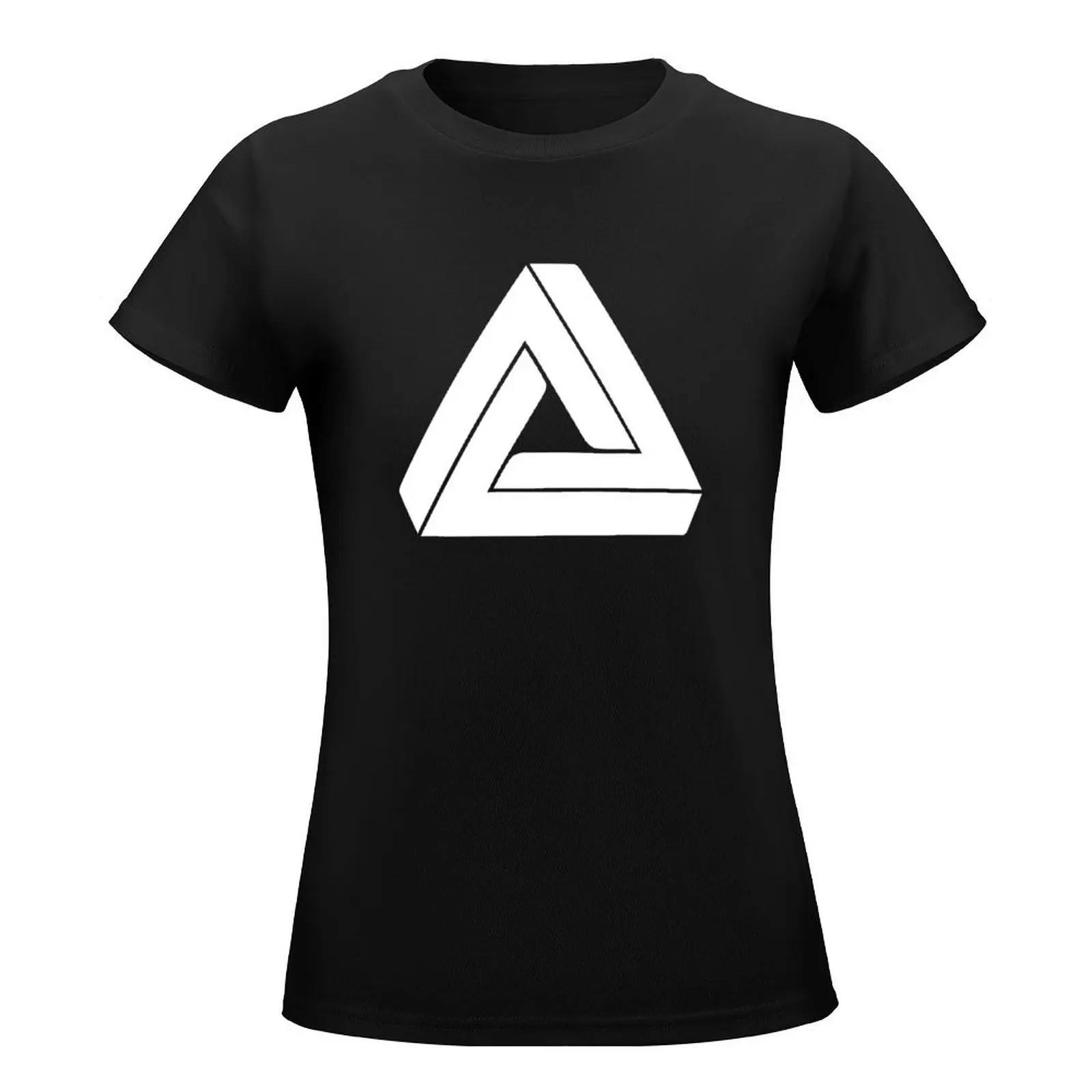 White Impossible triangle, Penrose triangle T-Shirt tees plus sizes blacks plus size tops cotton t shirts Women