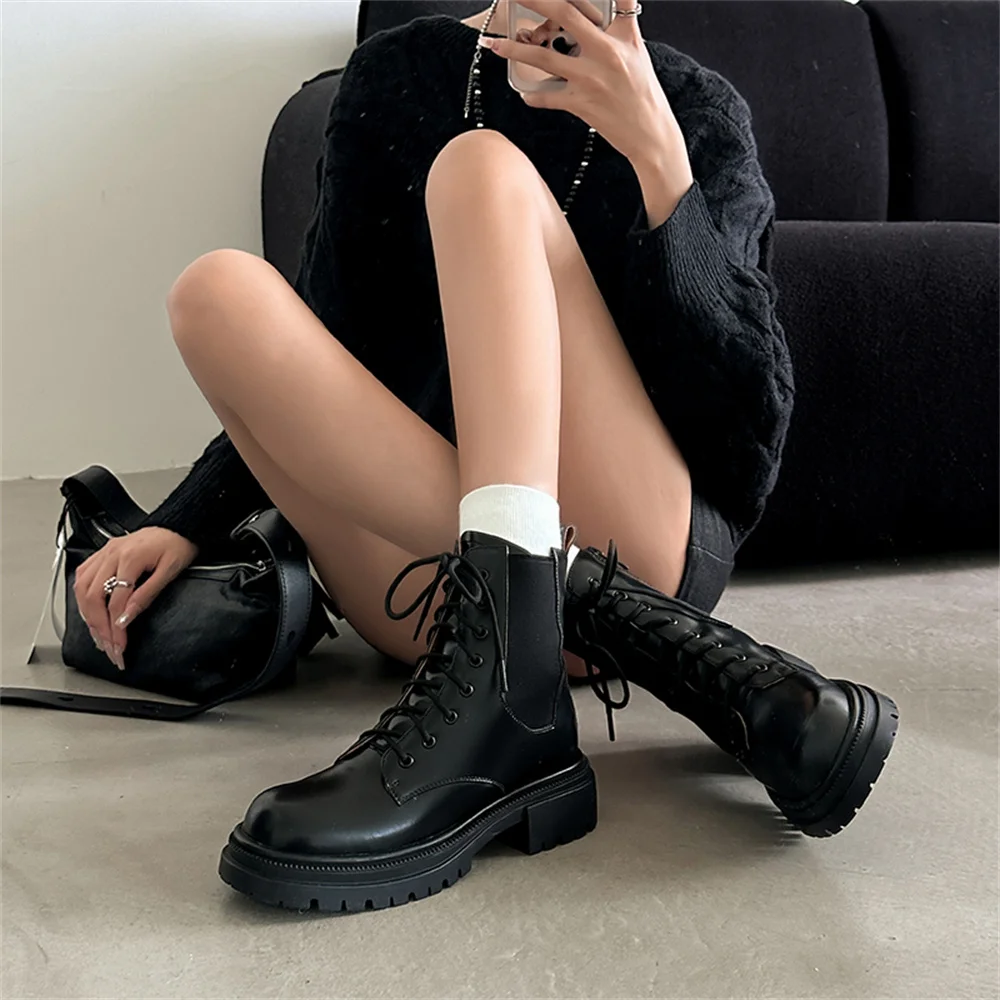 FEDONAS Fashion Punk Women Motorcycle Boots Thick High High Heels Autumn Winter Ankle Boots For Women Shoes Short Boots