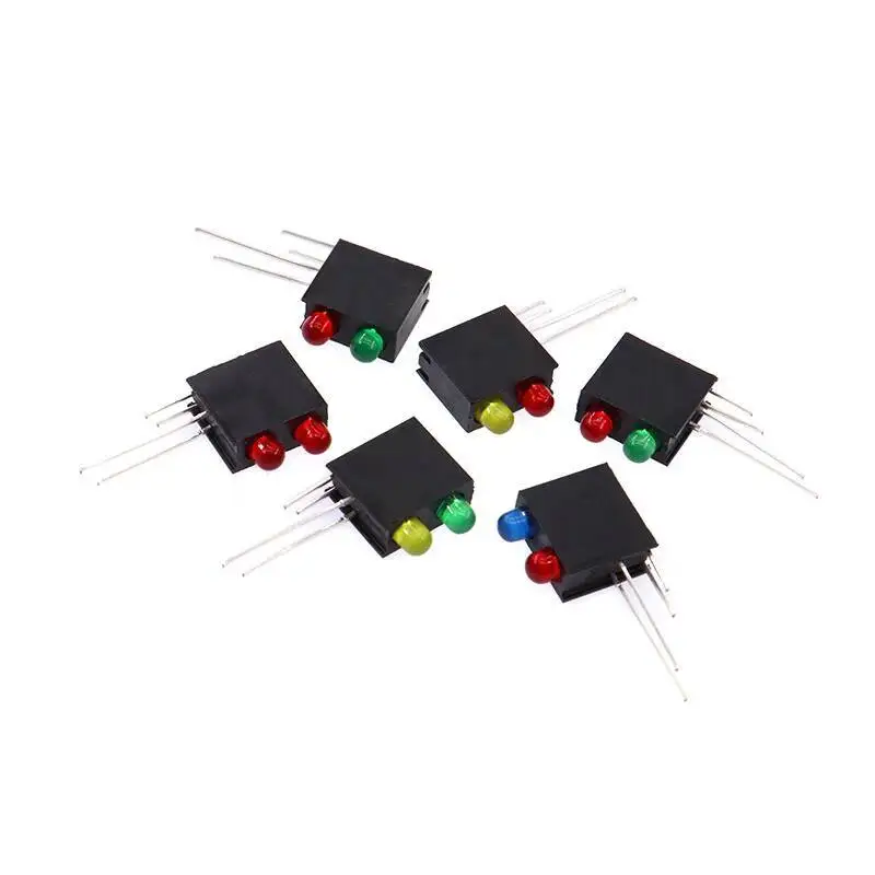 10 Stück 3-mm-LED-Lichtsockel mit Schalter, Kontrollanzeige, fest montiert, F3, Doppelloch, links positiv und rechts negativ, rot, gelb, blau, grün – Detail 4