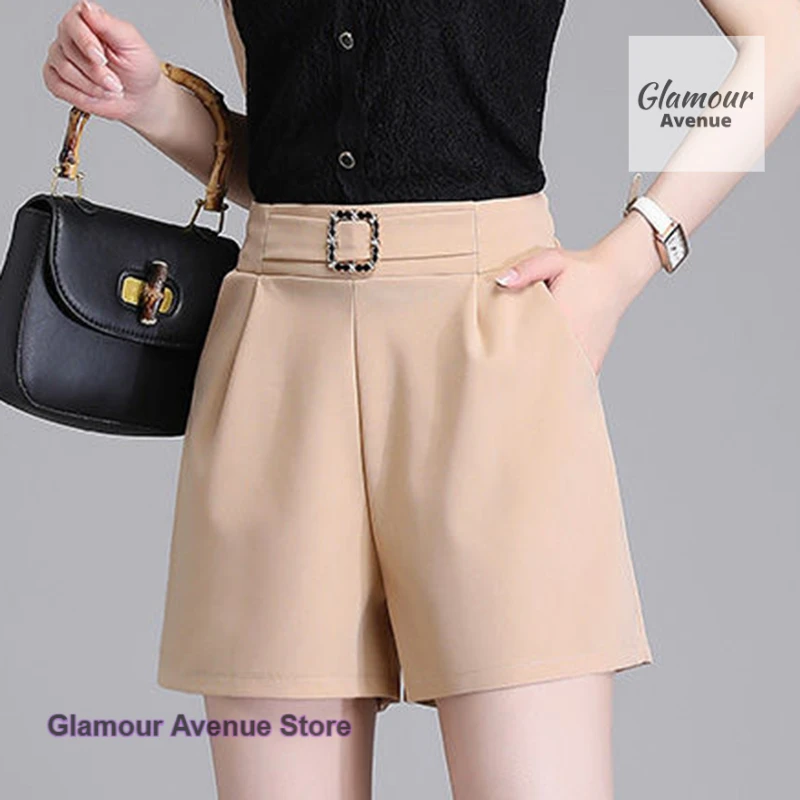 Korean version of simple ice silk shorts women's summer new wide-leg pants new high waist Joker casual pants suit shorts.