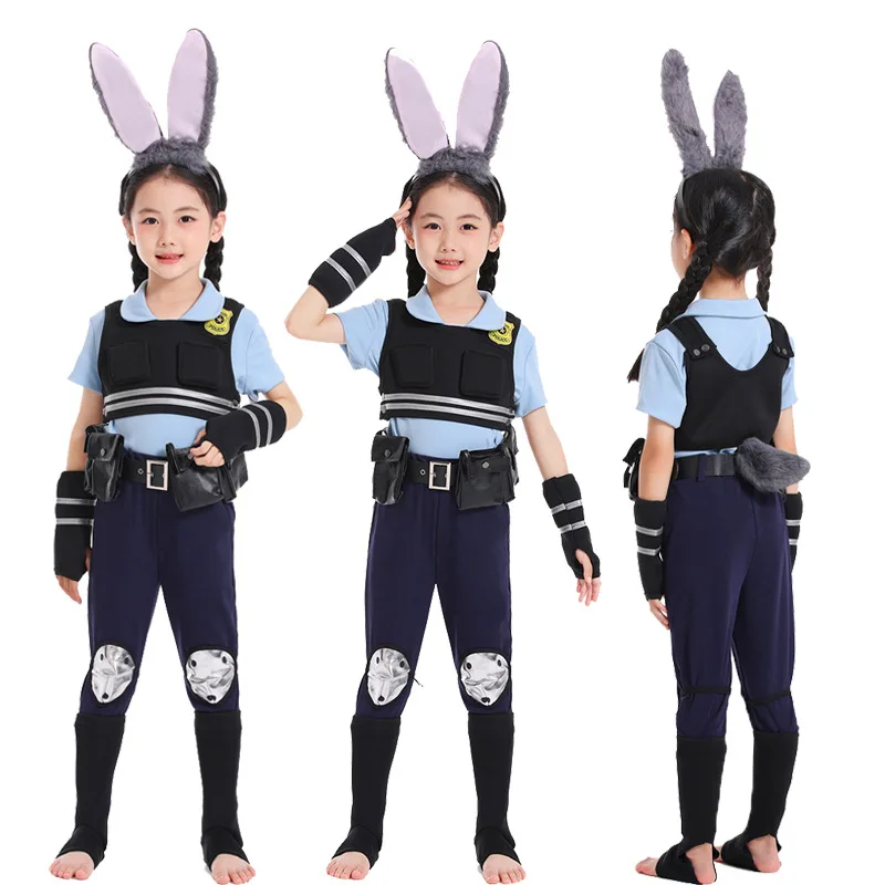 Kids Judy Cosplay Anime Fantasia Costume for Boys Girls Uniform Cute Headband Roleplay Outfits Halloween Carnival Party Suits view 4