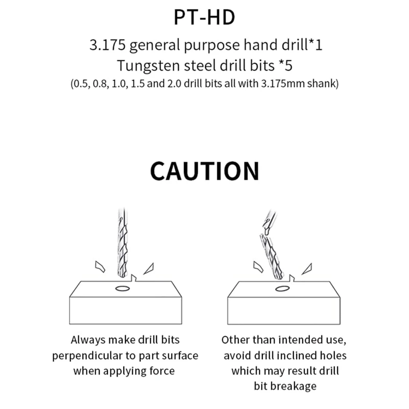 3.175Mm General Purpose Hobby,Mini Handy Drill, Hand Drill Set, 5Pcs Tungsten Steel Drill Bits 0.5/0.8/1.0/1.5/2.0 Mm Durable