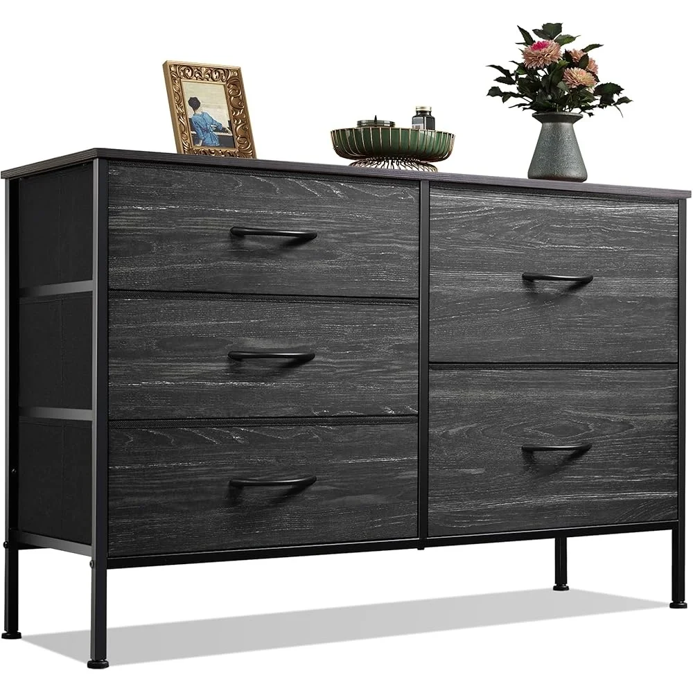 

5 Drawer Fabric Dresser Organizer Wide Chest of Drawers Ideal Bedroom Living Room Closet Entryway Sturdy Storage Unit