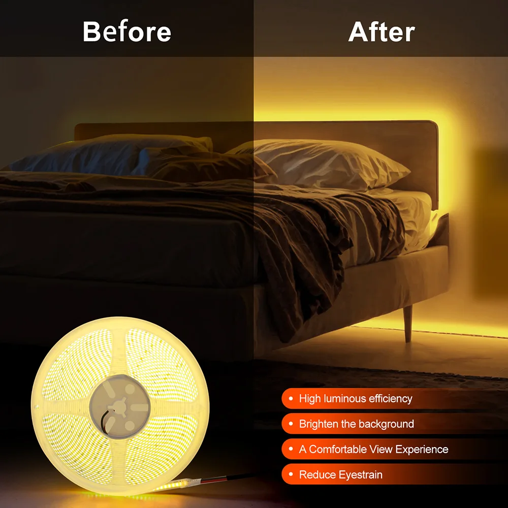 Imagem -05 - Super Bright Cob Led Strip Light Flex Tape Iluminação Linear 220v 5m 10m 15m 20m 50m Ra90 mm Pcb Quente Branco Natural