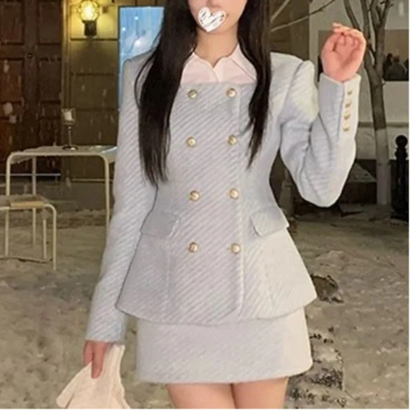 

Winter French Fashion Y2k Style 2 Piece Set Aesthetic Striple Tops + Short Slim Skirt New Casual Women Party Suit Autumn 2026