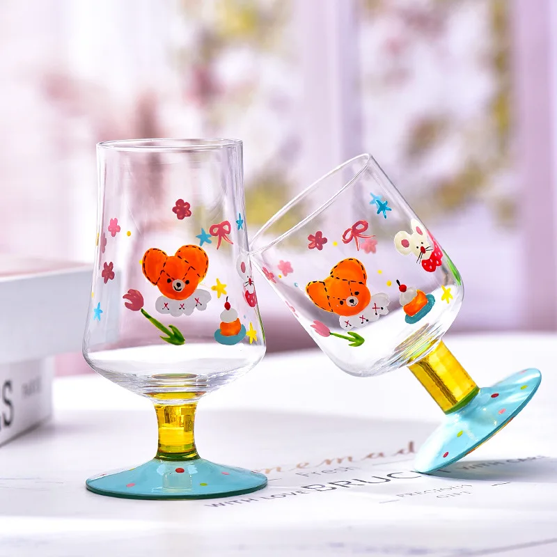 

Cute Hand Drawn Glass Goblet, Cartoon Dog Juice Red Wine Glasses, Japanese Retro Painted Household Water Cup, Bar Accessories