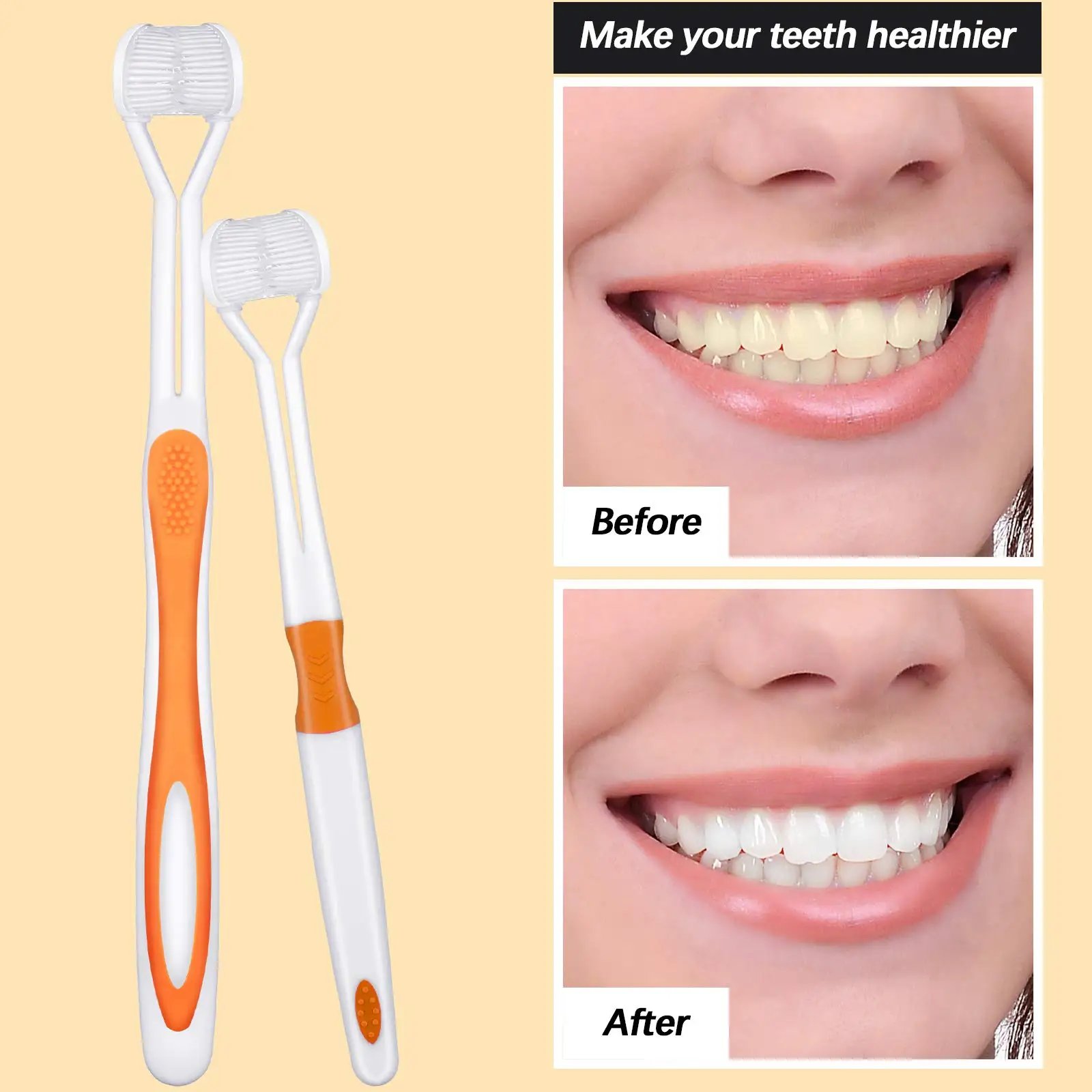 Escova de dentes de 3 lados para crianças e adultos, ferramentas dentárias para limpar cada dente, clareamento dos dentes, cuidado completo da goma, 4 cores