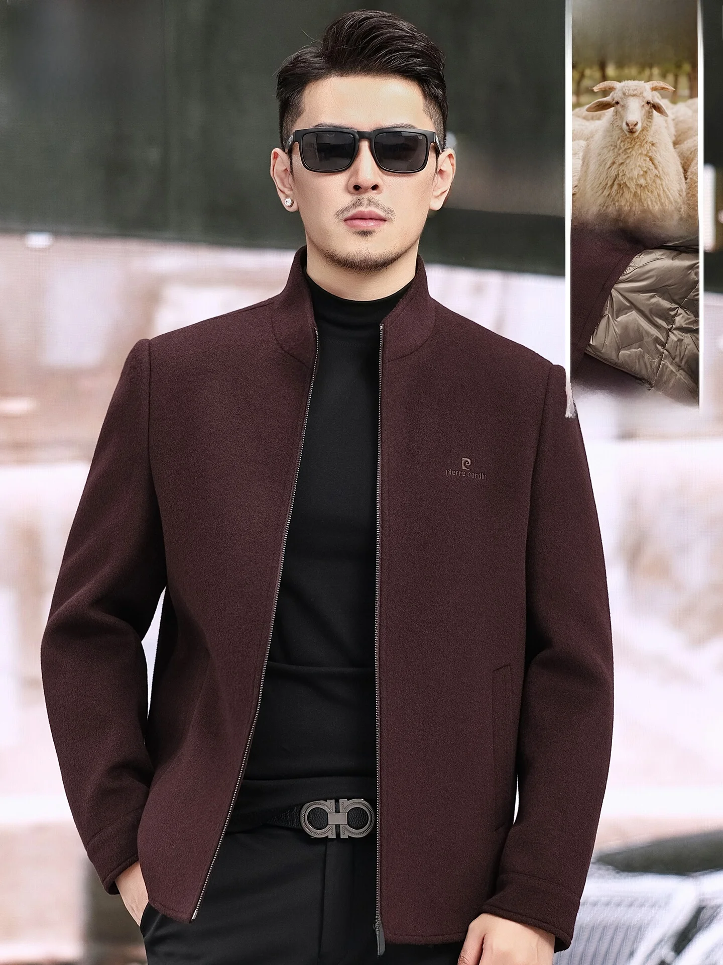 

Мужское шерстяное пальто Pierre Cardin с отстегивающейся подкладкой из гусиного пуха, красное, для осени и зимы, с воротником-стойкой, для свадеб и торжеств