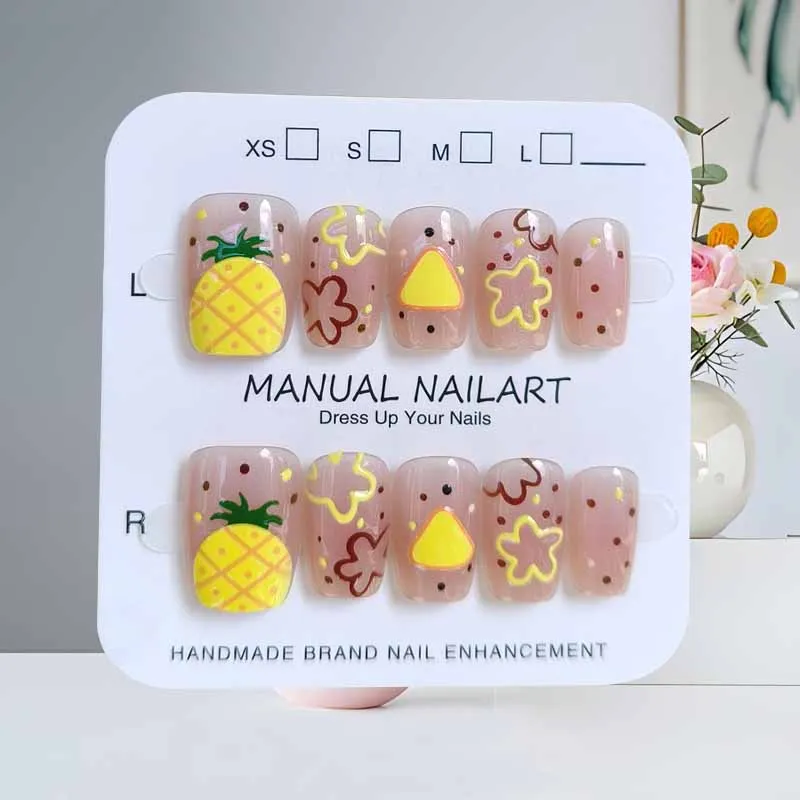 10 pièces mignon fruits pastèque ananas doux Cool oeil de chat personnalisé stéréoscopique presse sur ongles Nail Art faux ongles Patch