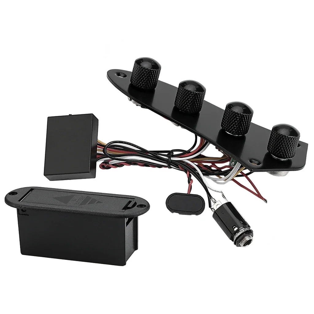 1pc gold/black Prewired Bass Guitar Preamp Control Plate with Wiring Harness - Complete Easy Install Preamp Kit for Bass Guitars