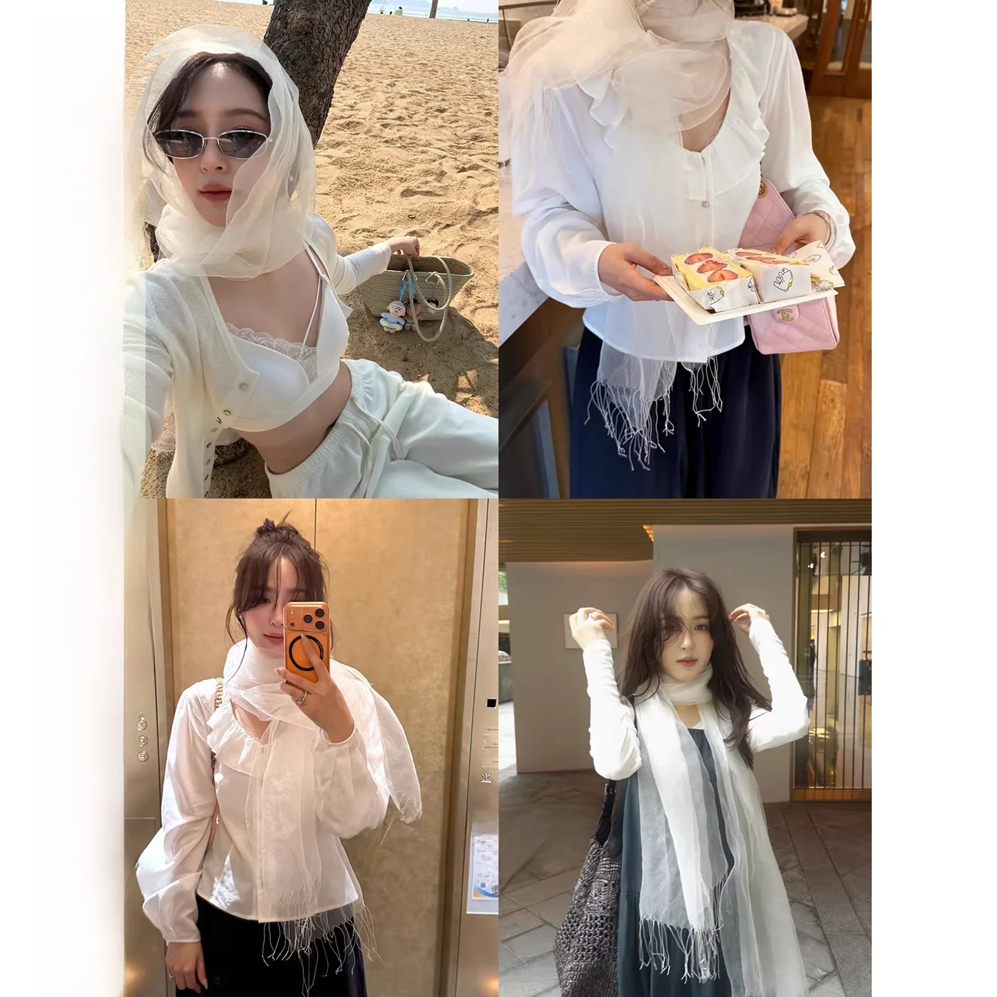 

Handmade Silk Scarf 100 Silk Misty Atmosphere Handkerchief Tassel Silk Scarf Accessory Breathable Luxury Style for W...