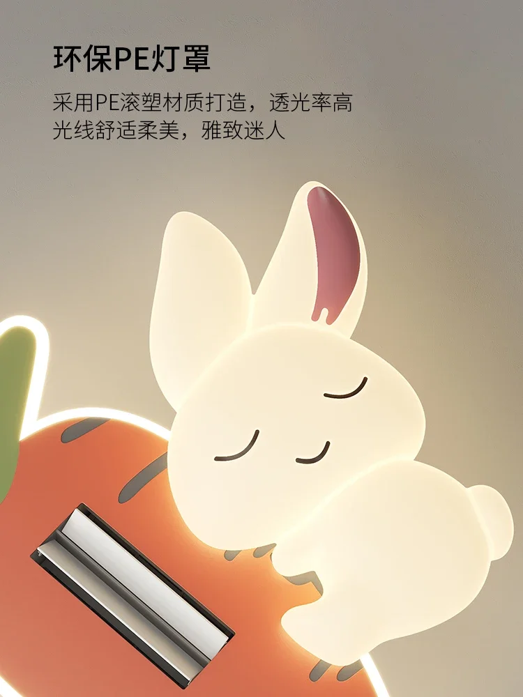 Lámpara de protección ocular para niños, lámpara de techo con forma de conejo, suave y sin aspas, estilo nórdico, para habitación de niño y niña, 220V