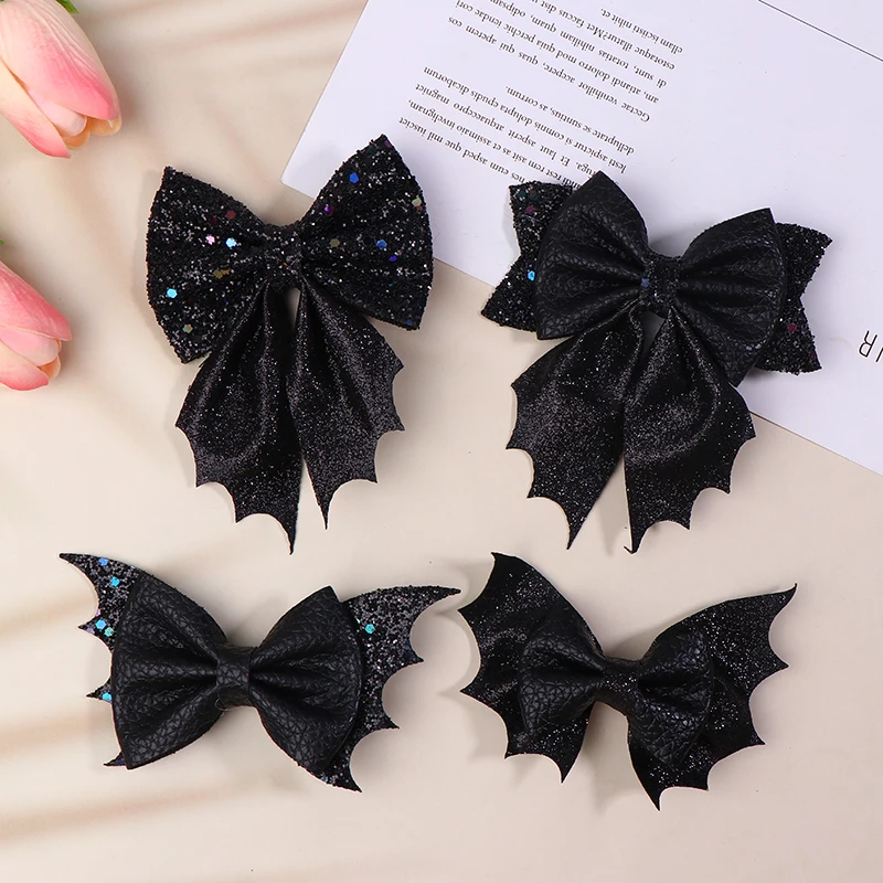 

Classical Halloween Festival Girl's Chunky Leather Bat Hair Bow Clip Wholesale DIY Hair Accessories Headwear Barrette