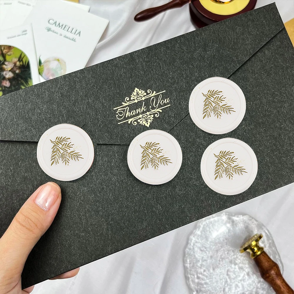 25pcs Fern Leaf Wax Label Stickers, White Self-Adhesive Wax Seal Stickers, DIY Coloring, for Decorating Envelope Cards and Gifts