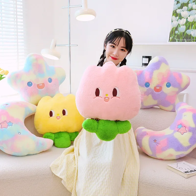 Coussin en peluche doux arc-en-ciel, étoile, soleil, nuage, peluche, polaire, visage, tulipe, fleur, fille, chambre, canapé, décoration d'intérieur, Noël