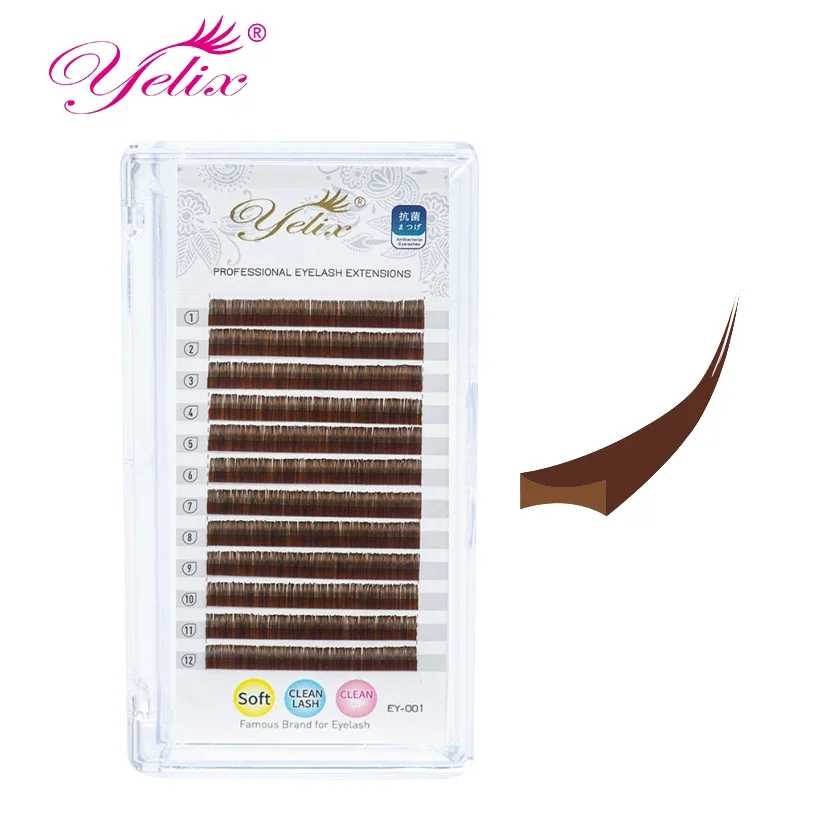 Yelix Brown Lash Extension Flat Lashes Matte Ellipse Eyelashes Extension Soft Mink Individual Lash Extension For Professionals